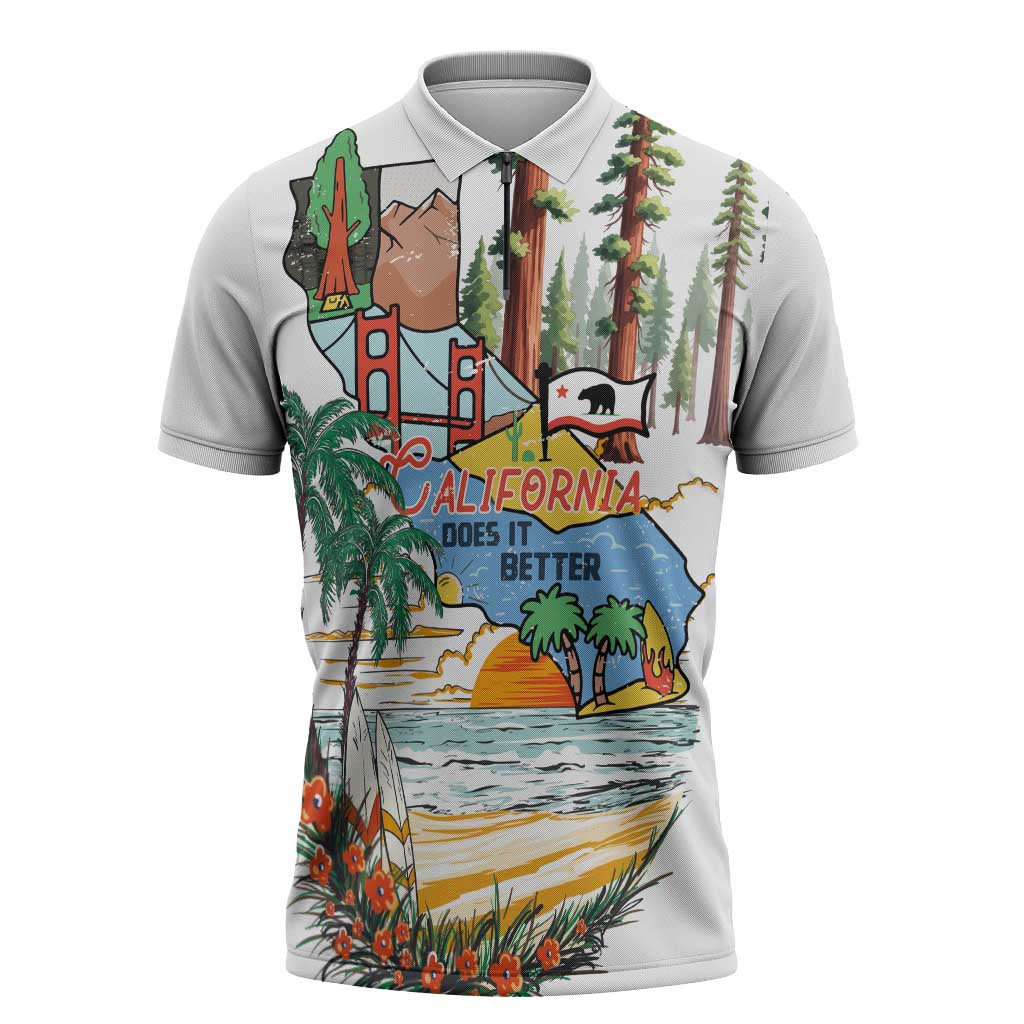 California Does it Better Zipper Polo Shirt Forest to Coast