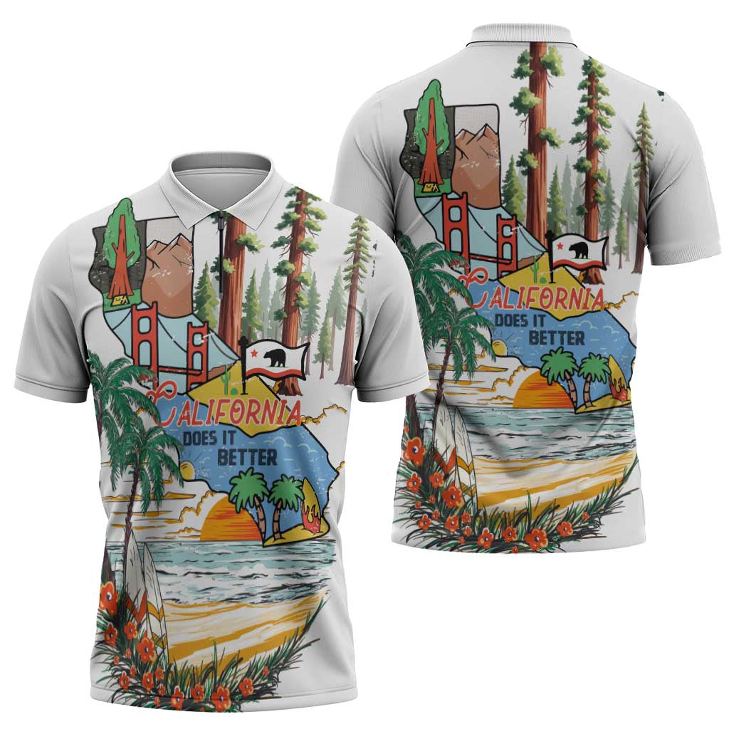 California Does it Better Zipper Polo Shirt Forest to Coast