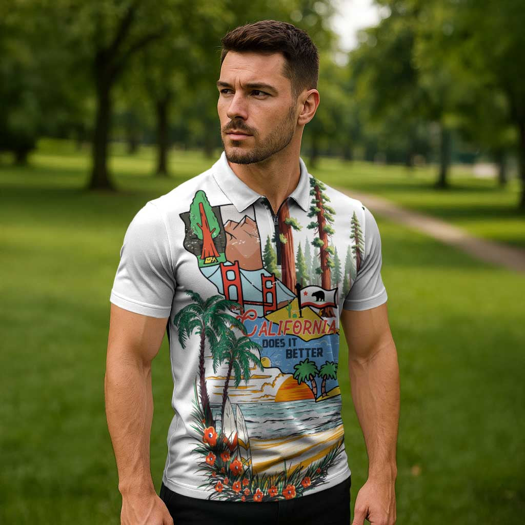 California Does it Better Zipper Polo Shirt Forest to Coast