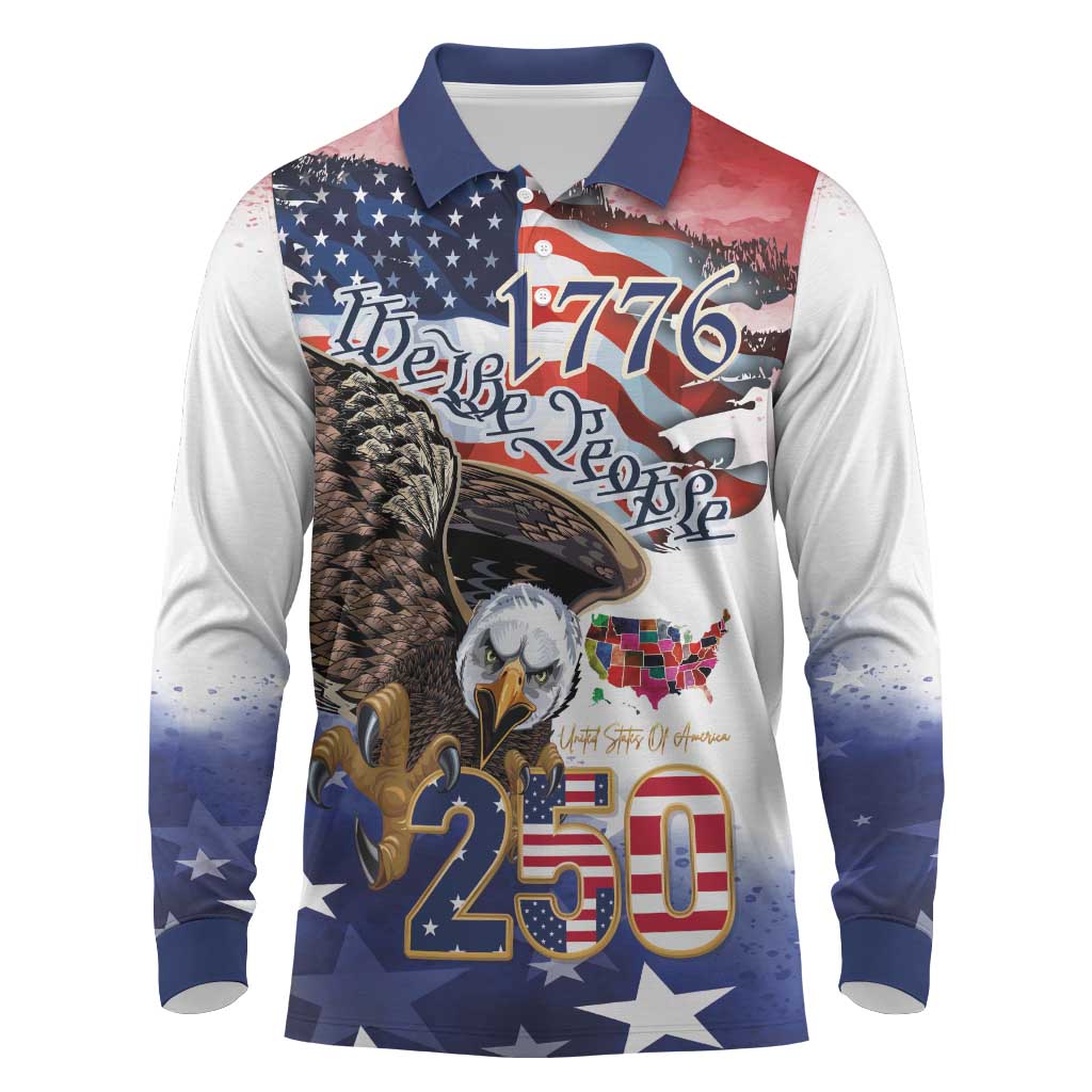 United States of America 250 Long Sleeve Polo Shirt We The People 1776