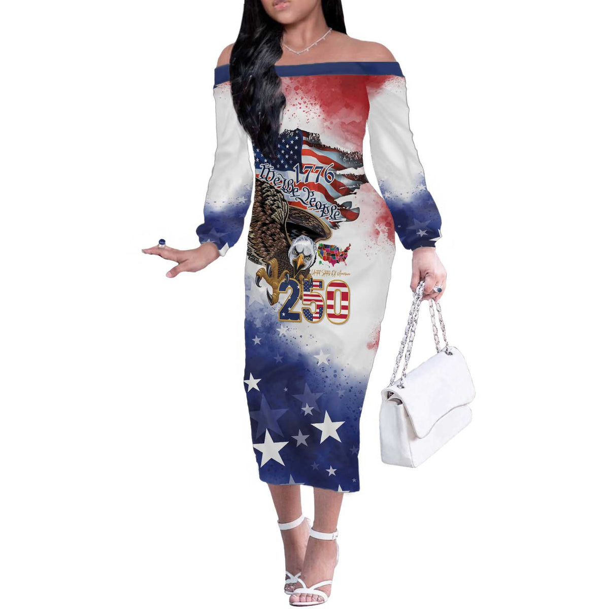 United States of America 250 Off The Shoulder Long Sleeve Dress We The People 1776