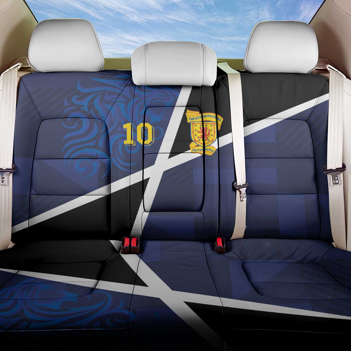 Custom Scottish Football Back Car Seat Cover Lion and Tartan Patchwork Pattern