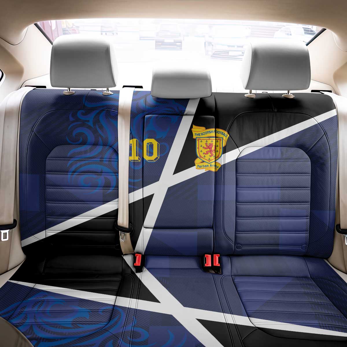 Custom Scottish Football Back Car Seat Cover Lion and Tartan Patchwork Pattern