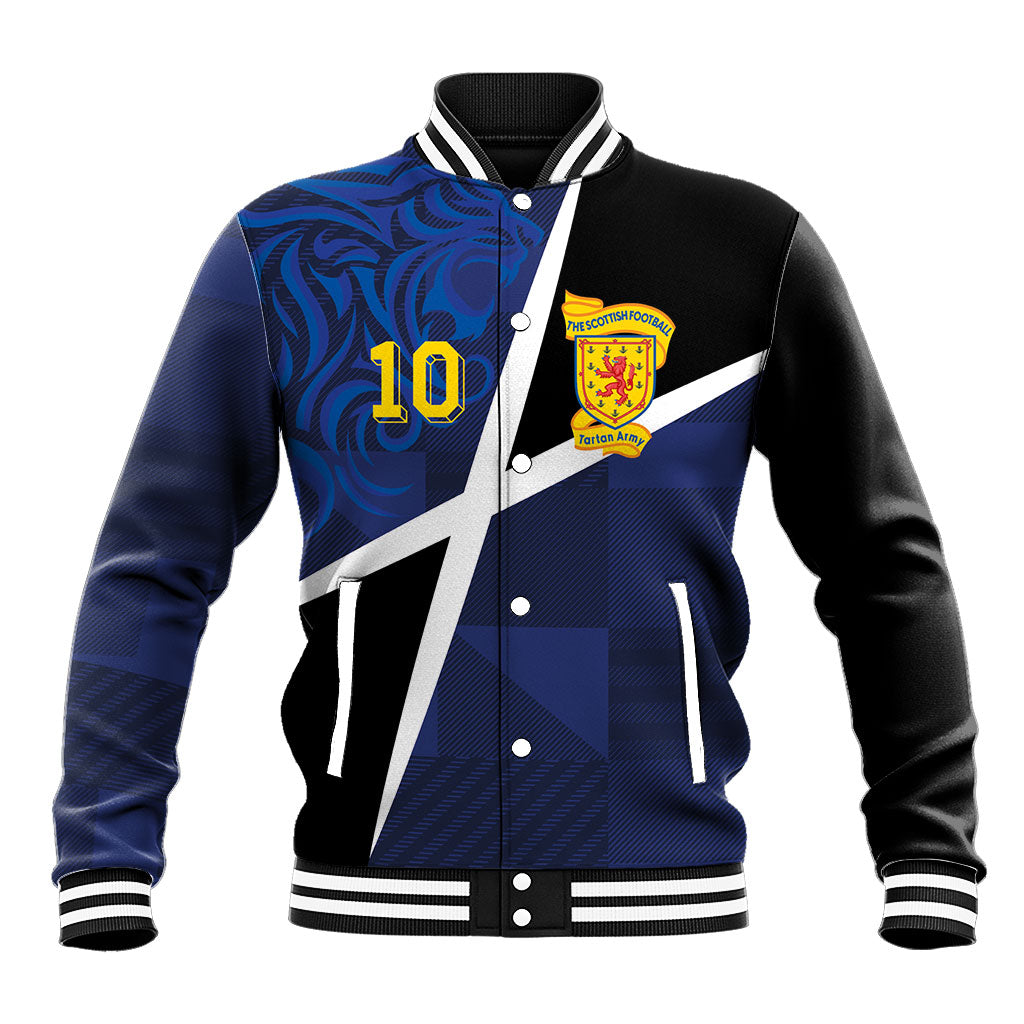 Custom Scottish Football Baseball Jacket Lion and Tartan Patchwork Pattern
