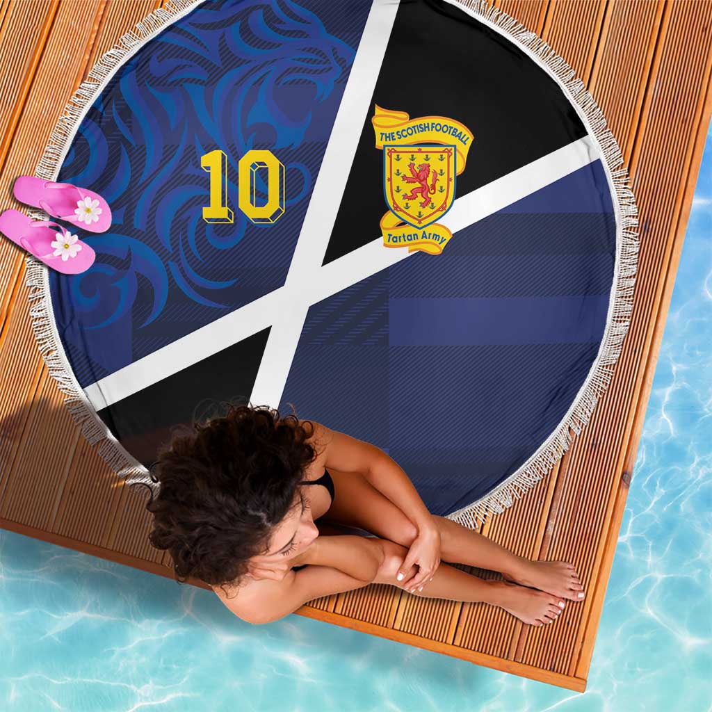 Custom Scottish Football Beach Blanket Lion and Tartan Patchwork Pattern