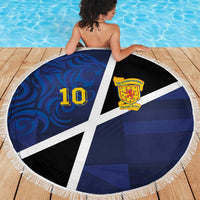 Custom Scottish Football Beach Blanket Lion and Tartan Patchwork Pattern