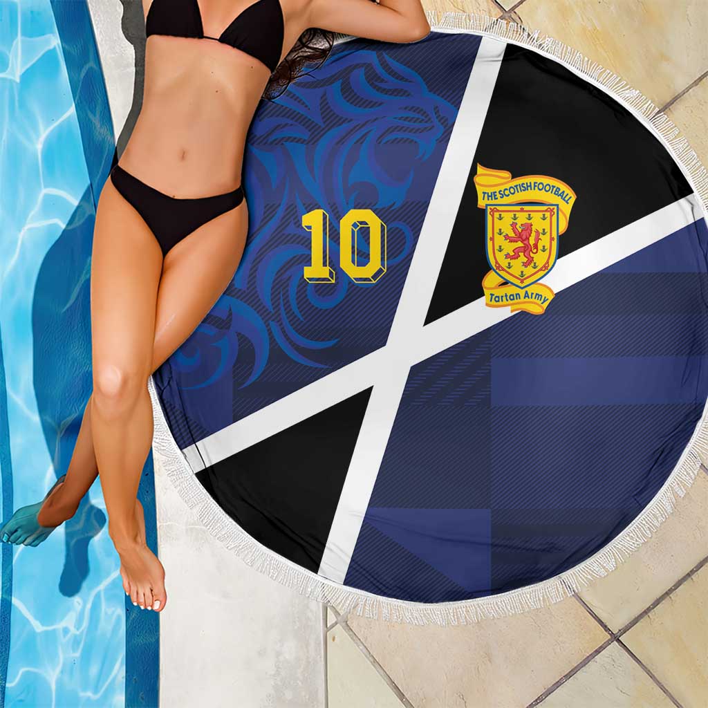 Custom Scottish Football Beach Blanket Lion and Tartan Patchwork Pattern