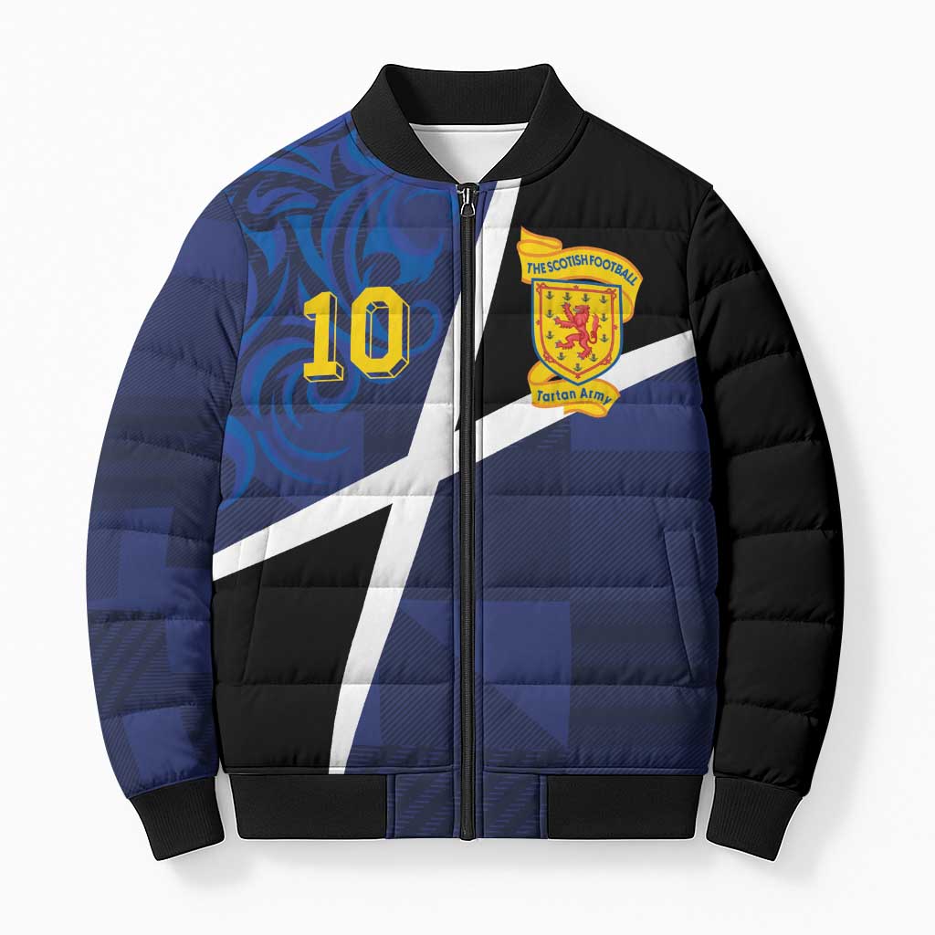 Custom Scottish Football Bomber Puffer Jacket Lion and Tartan Patchwork Pattern