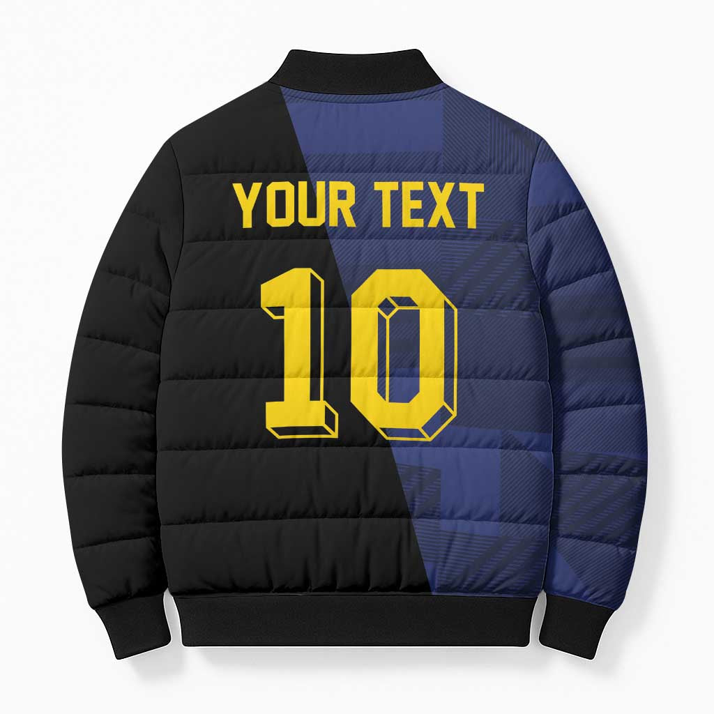 Custom Scottish Football Bomber Puffer Jacket Lion and Tartan Patchwork Pattern