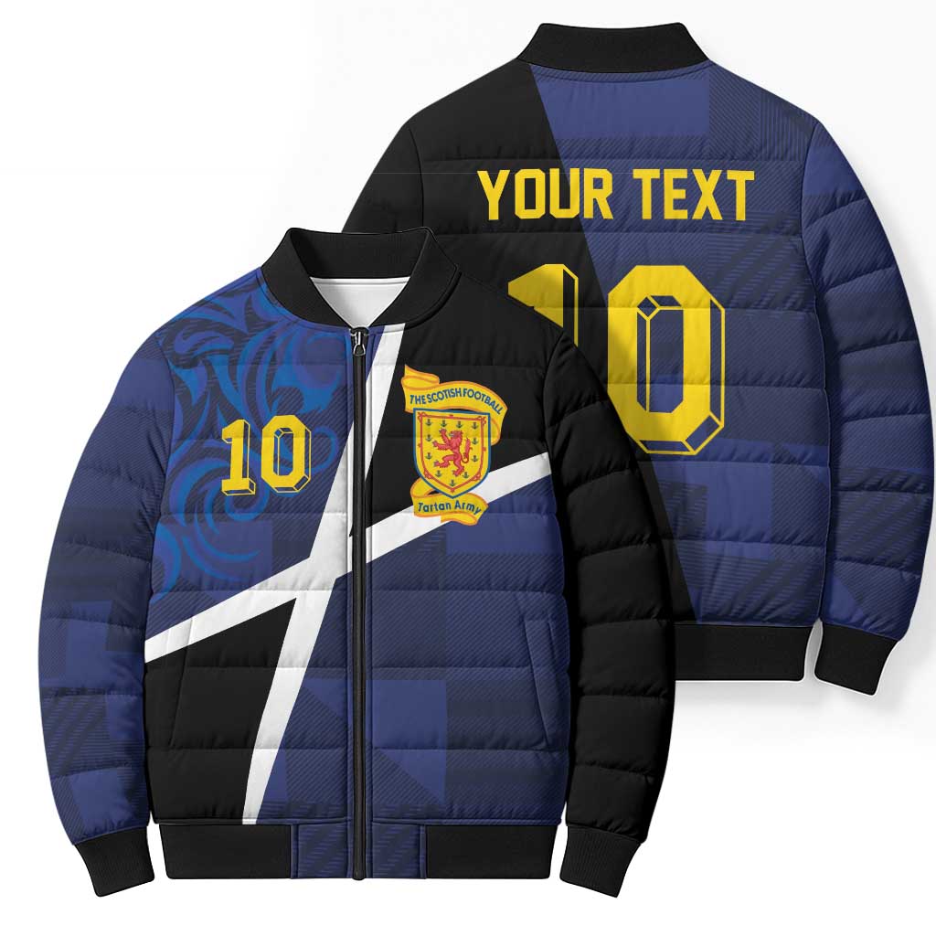 Custom Scottish Football Bomber Puffer Jacket Lion and Tartan Patchwork Pattern