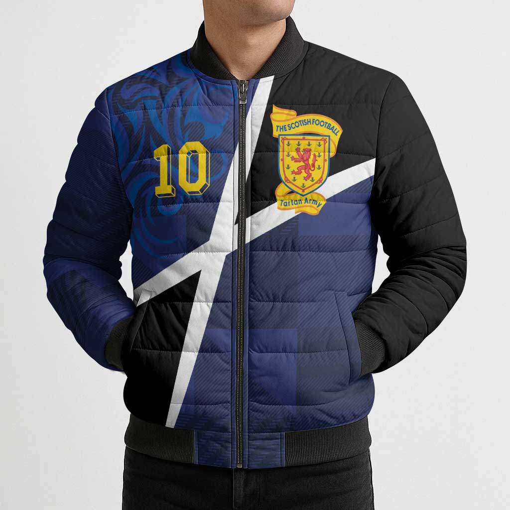 Custom Scottish Football Bomber Puffer Jacket Lion and Tartan Patchwork Pattern