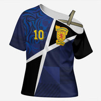Custom Scottish Football Cross Shoulder Shirt Lion and Tartan Patchwork Pattern