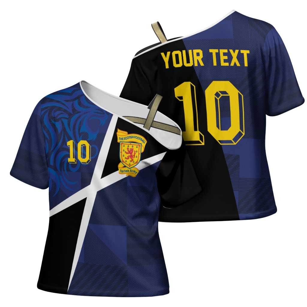 Custom Scottish Football Cross Shoulder Shirt Lion and Tartan Patchwork Pattern