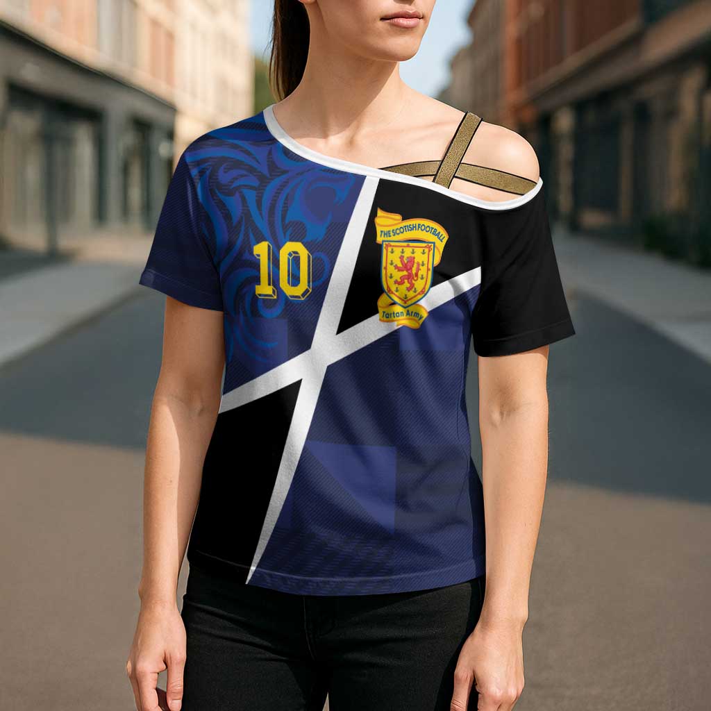 Custom Scottish Football Cross Shoulder Shirt Lion and Tartan Patchwork Pattern