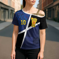 Custom Scottish Football Cross Shoulder Shirt Lion and Tartan Patchwork Pattern