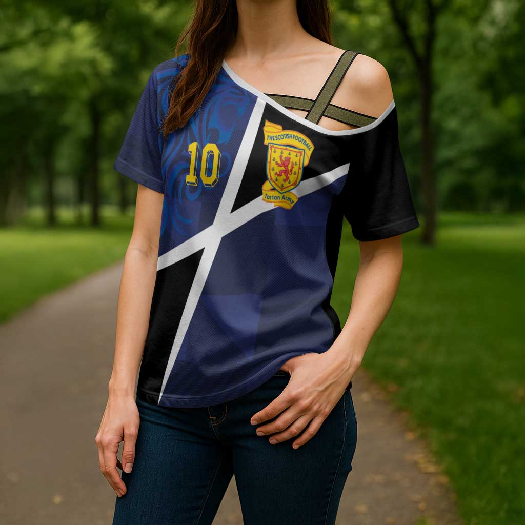 Custom Scottish Football Cross Shoulder Shirt Lion and Tartan Patchwork Pattern