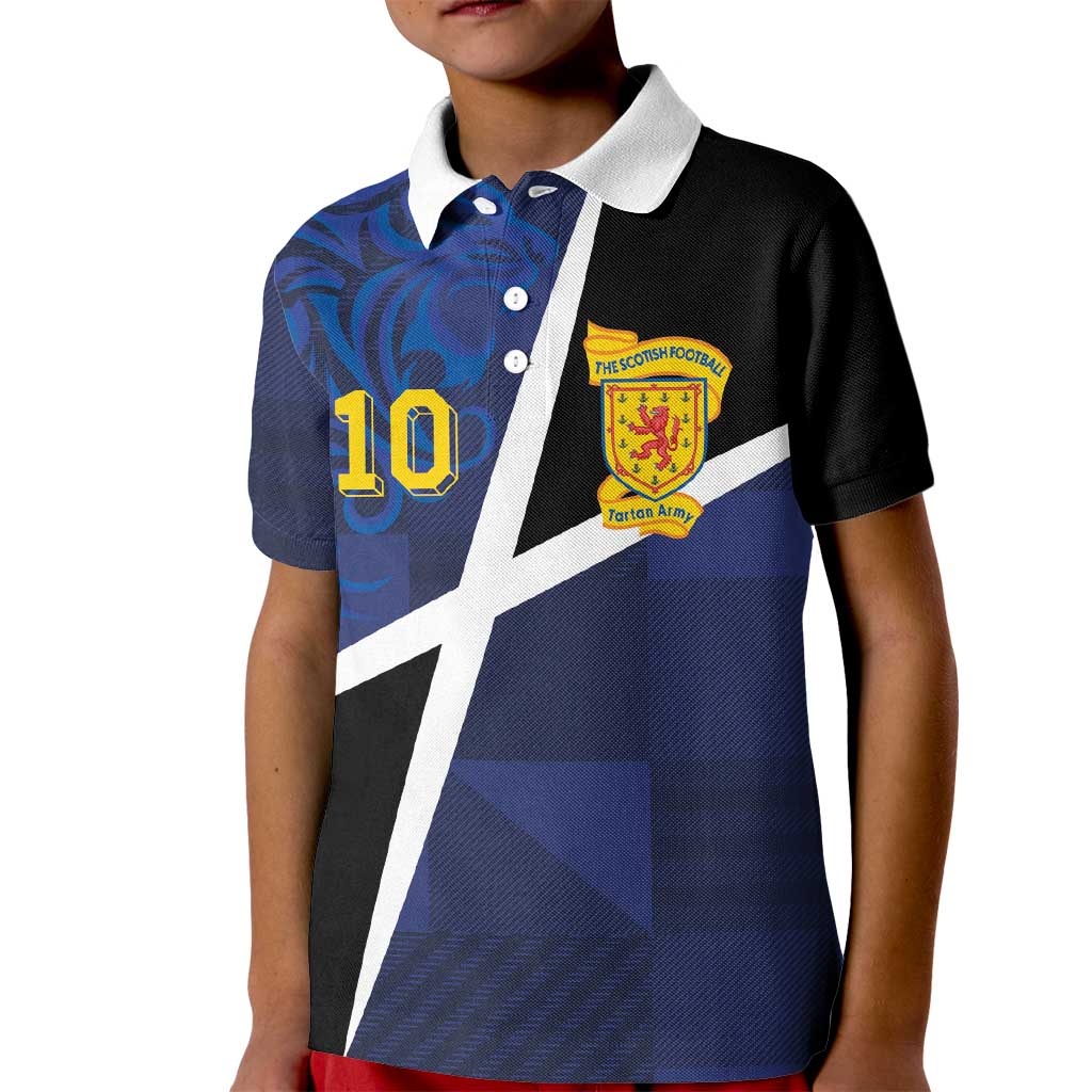 Custom Scottish Football Kid Polo Shirt Lion and Tartan Patchwork Pattern