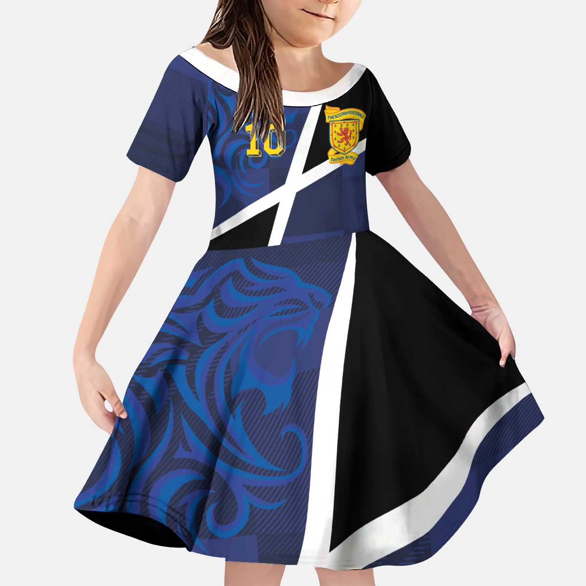 Custom Scottish Football Kid Short Sleeve Dress Lion and Tartan Patchwork Pattern