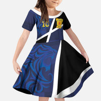 Custom Scottish Football Kid Short Sleeve Dress Lion and Tartan Patchwork Pattern