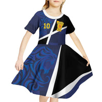 Custom Scottish Football Kid Short Sleeve Dress Lion and Tartan Patchwork Pattern