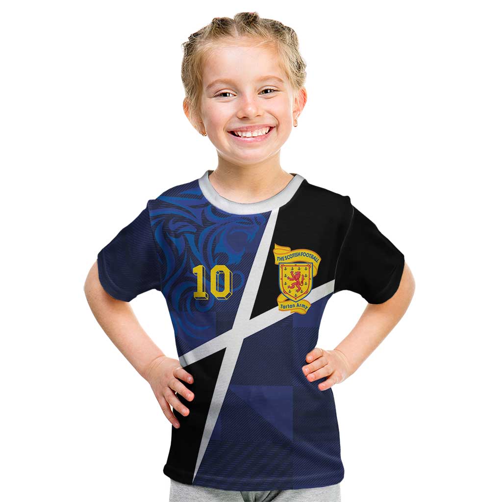 Custom Scottish Football Kid T Shirt Lion and Tartan Patchwork Pattern