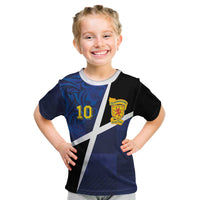 Custom Scottish Football Kid T Shirt Lion and Tartan Patchwork Pattern