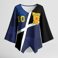 Custom Scottish Football Kimono Sleeve Blouse Lion and Tartan Patchwork Pattern