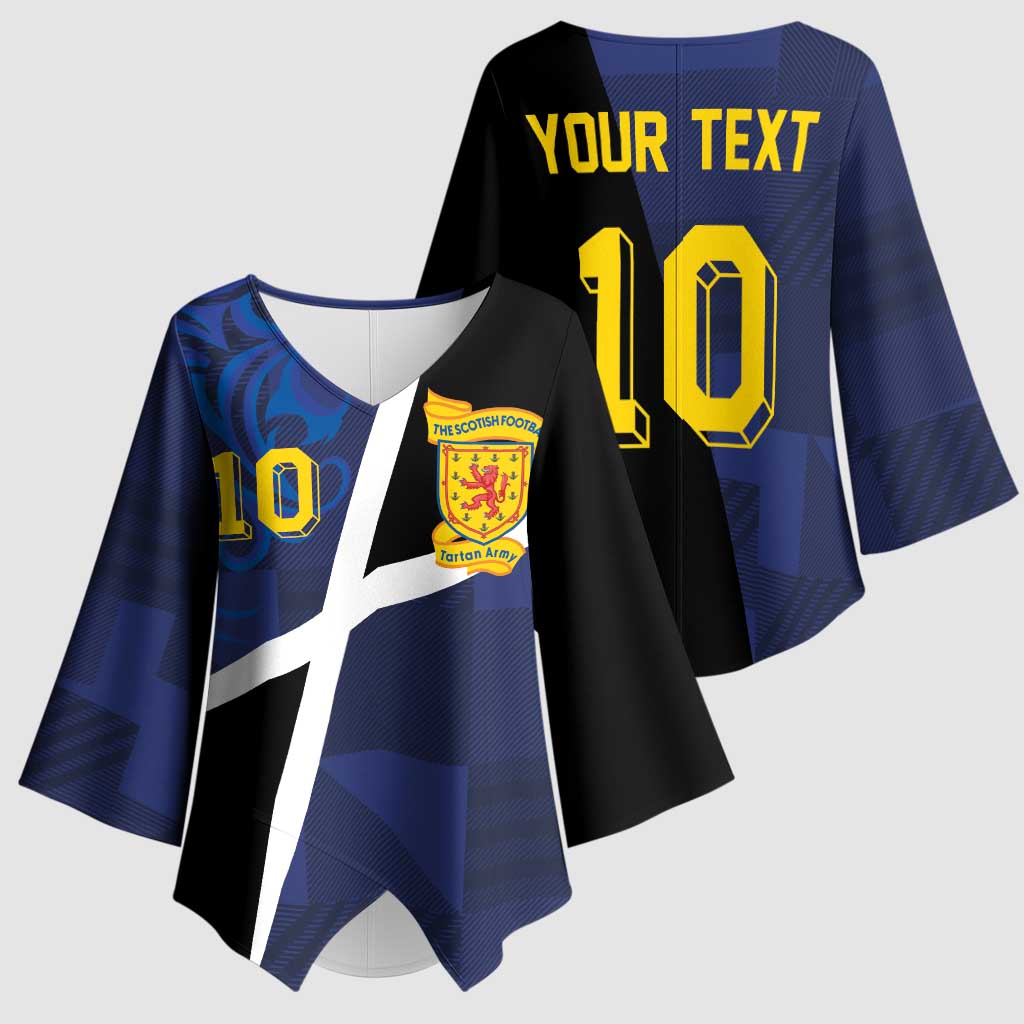 Custom Scottish Football Kimono Sleeve Blouse Lion and Tartan Patchwork Pattern