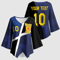 Custom Scottish Football Kimono Sleeve Blouse Lion and Tartan Patchwork Pattern
