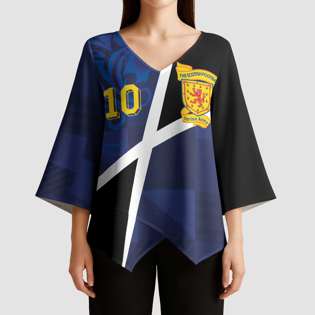 Custom Scottish Football Kimono Sleeve Blouse Lion and Tartan Patchwork Pattern