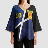 Custom Scottish Football Kimono Sleeve Blouse Lion and Tartan Patchwork Pattern