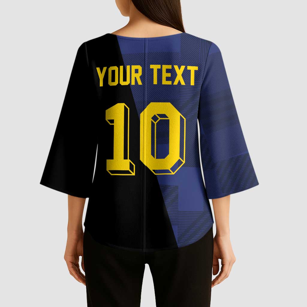 Custom Scottish Football Kimono Sleeve Blouse Lion and Tartan Patchwork Pattern