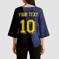 Custom Scottish Football Kimono Sleeve Blouse Lion and Tartan Patchwork Pattern