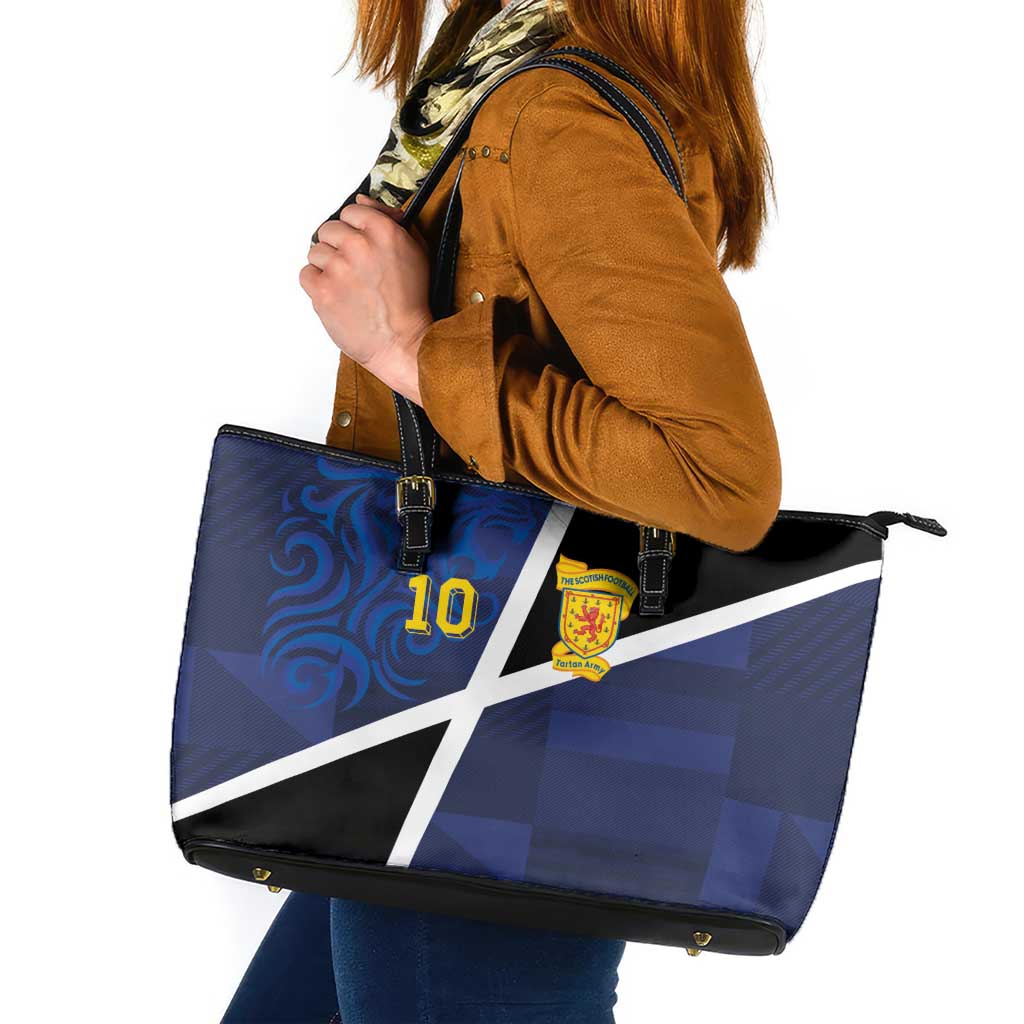 Custom Scottish Football Leather Tote Bag Lion and Tartan Patchwork Pattern
