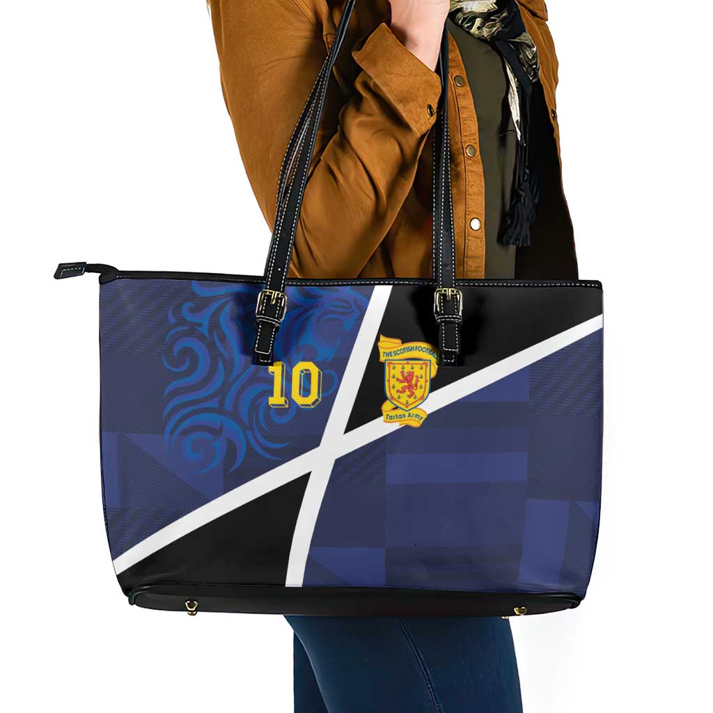 Custom Scottish Football Leather Tote Bag Lion and Tartan Patchwork Pattern