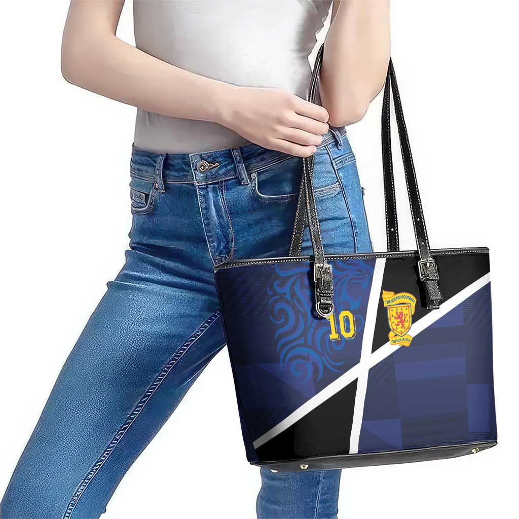 Custom Scottish Football Leather Tote Bag Lion and Tartan Patchwork Pattern