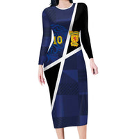 Custom Scottish Football Long Sleeve Bodycon Dress Lion and Tartan Patchwork Pattern