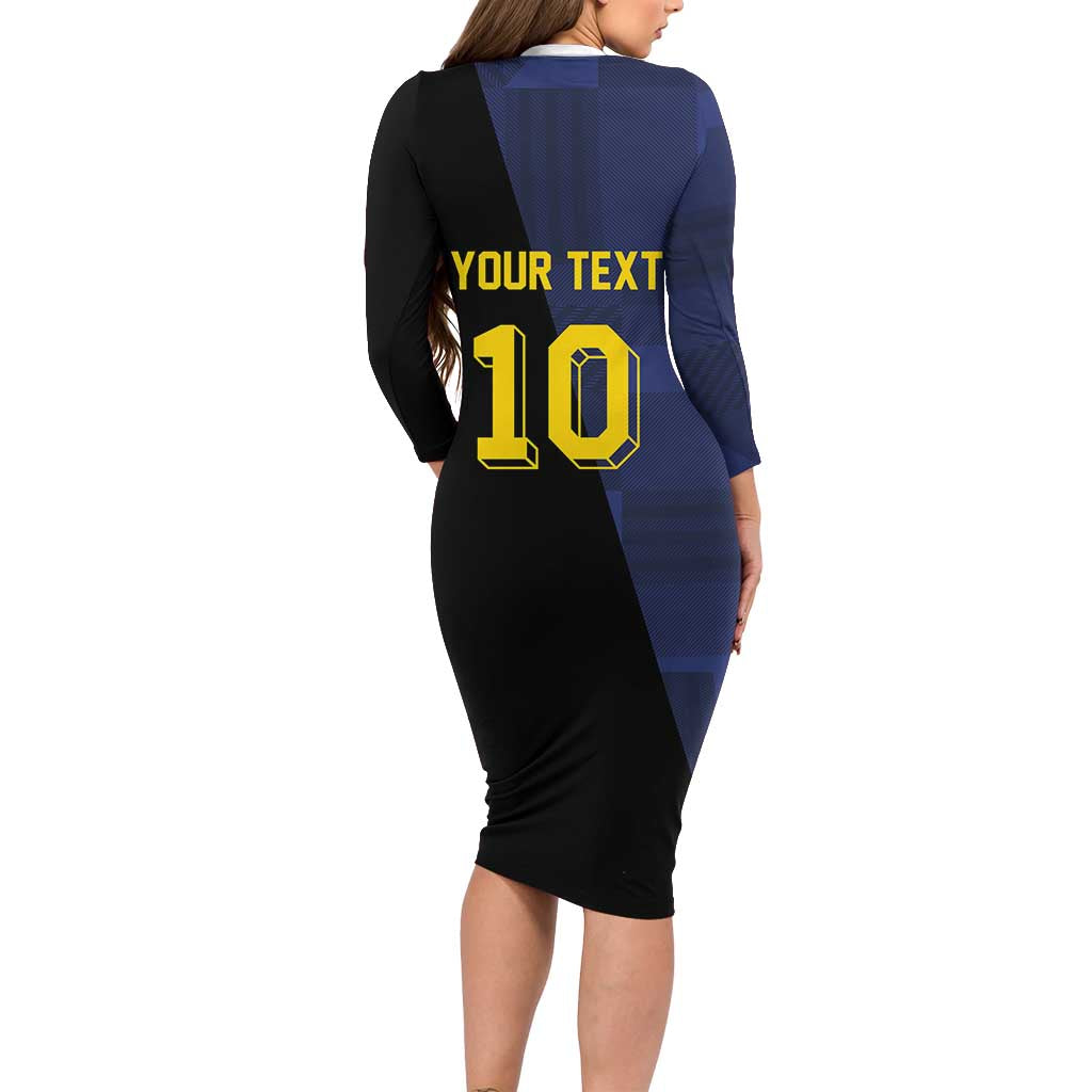 Custom Scottish Football Long Sleeve Bodycon Dress Lion and Tartan Patchwork Pattern
