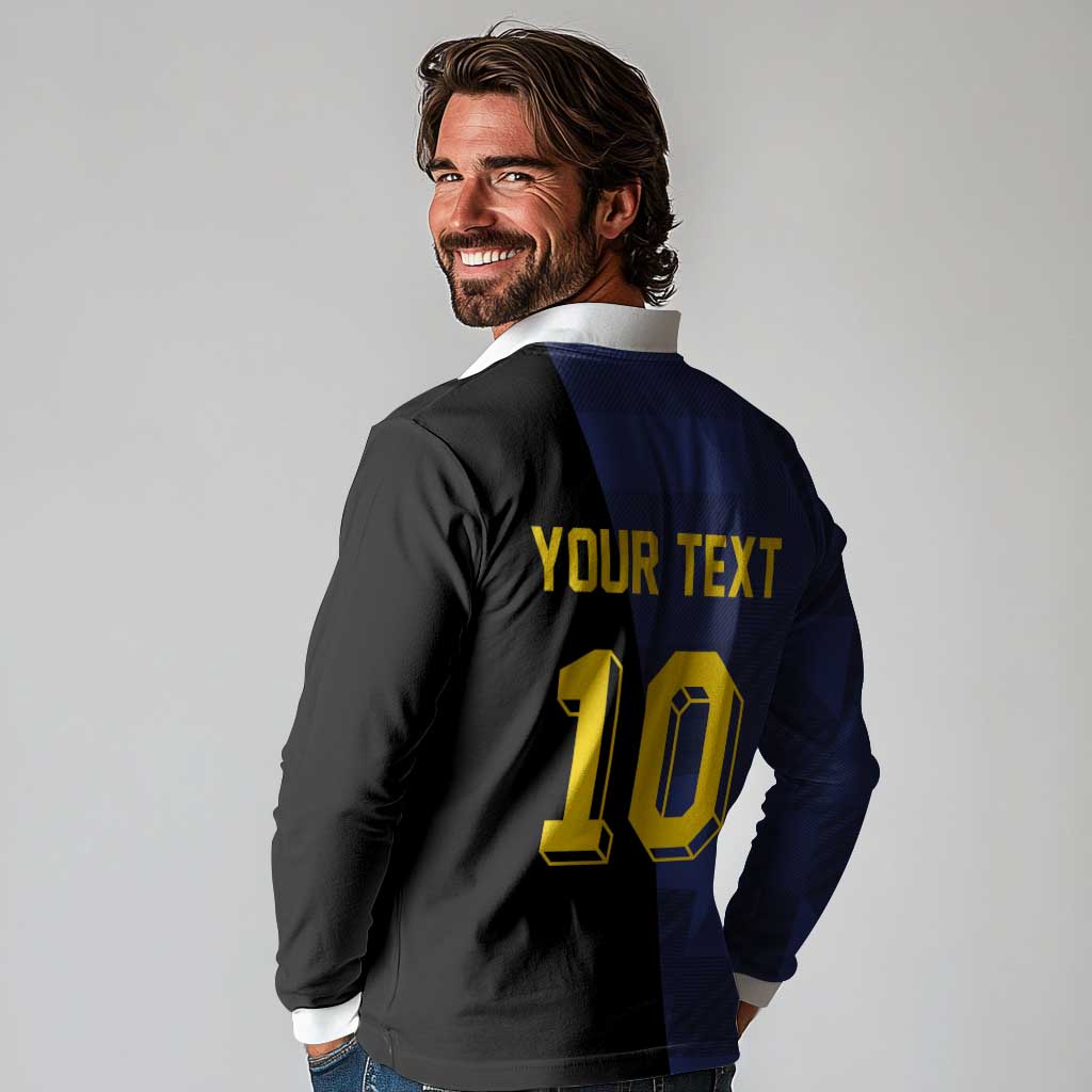 Custom Scottish Football Long Sleeve Polo Shirt Lion and Tartan Patchwork Pattern