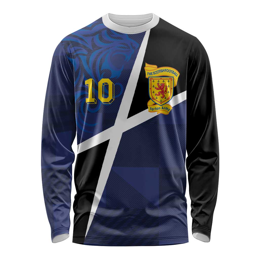 Custom Scottish Football Long Sleeve Shirt Lion and Tartan Patchwork Pattern