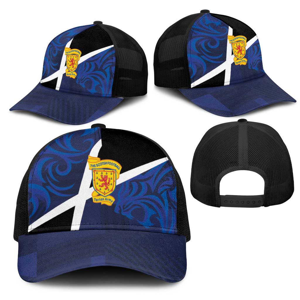 Scottish Football Mesh Trucker Cap Lion and Tartan Patchwork Pattern