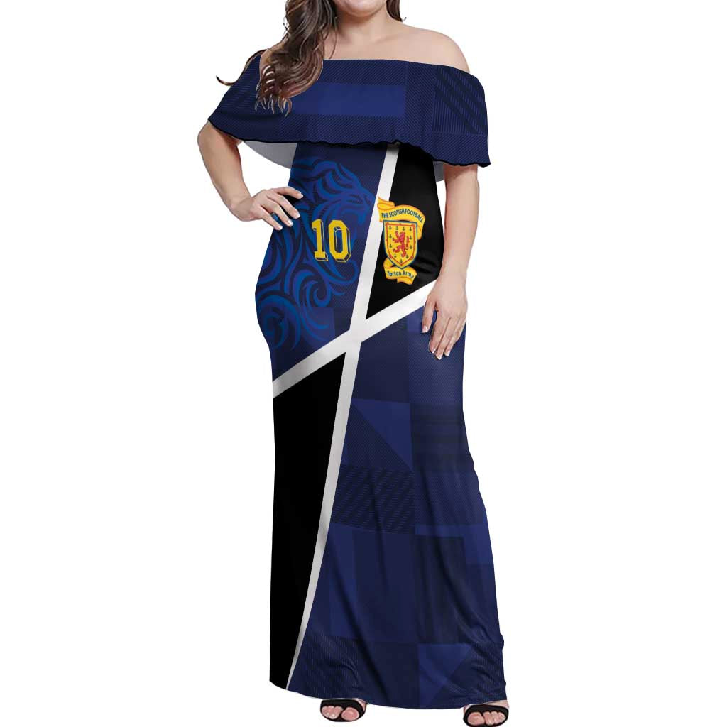 Custom Scottish Football Off Shoulder Maxi Dress Lion and Tartan Patchwork Pattern