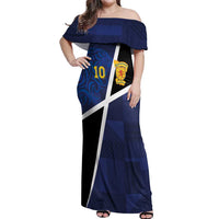 Custom Scottish Football Off Shoulder Maxi Dress Lion and Tartan Patchwork Pattern