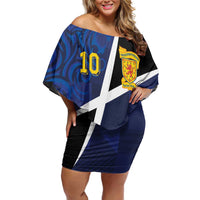 Custom Scottish Football Off Shoulder Short Dress Lion and Tartan Patchwork Pattern