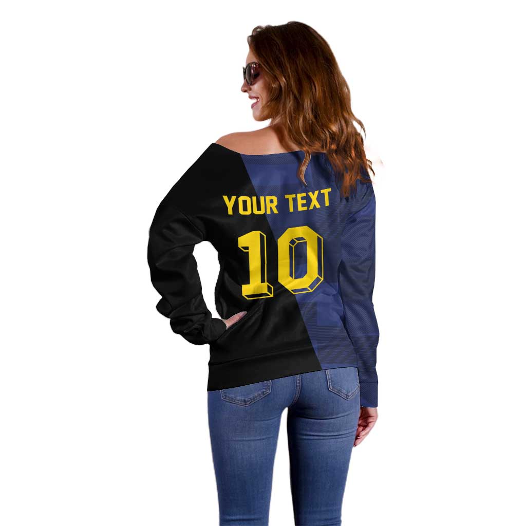 Custom Scottish Football Off Shoulder Sweater Lion and Tartan Patchwork Pattern