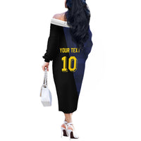 Custom Scottish Football Off The Shoulder Long Sleeve Dress Lion and Tartan Patchwork Pattern