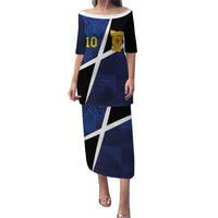 Custom Scottish Football Puletasi Lion and Tartan Patchwork Pattern