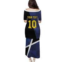 Custom Scottish Football Puletasi Lion and Tartan Patchwork Pattern