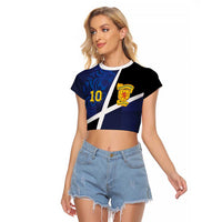 Custom Scottish Football Raglan Cropped T Shirt Lion and Tartan Patchwork Pattern