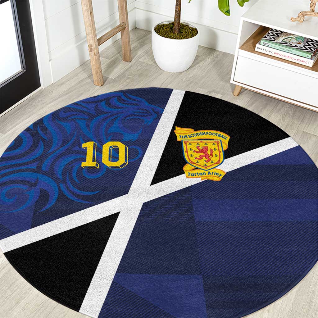 Custom Scottish Football Round Carpet Lion and Tartan Patchwork Pattern